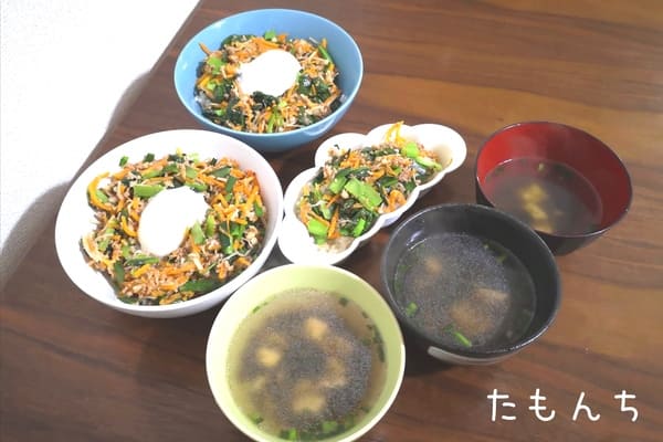 ジューシーそぼろと野菜のビビンバの調理後写真。