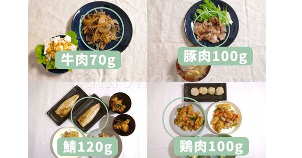 ヨシケイの主食に使われる肉と魚の写真